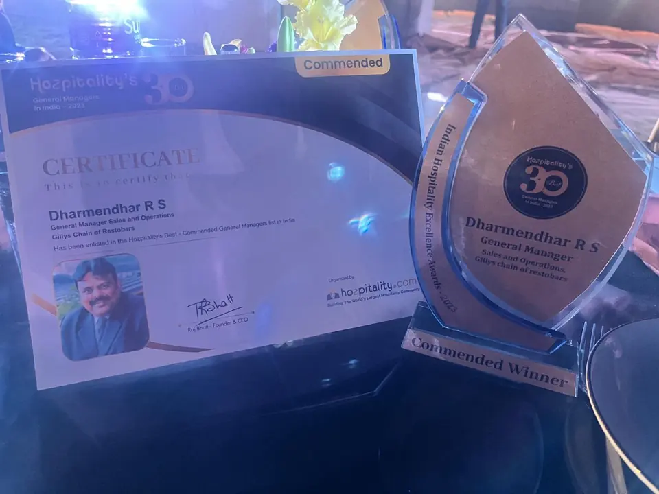 Hozpitality's 30 Best General Managers in India 2023 — Commended certificate for R. S. Dharmendra